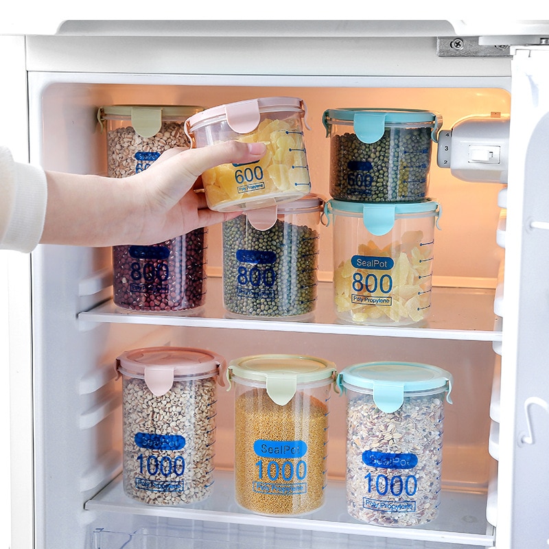 Transparent Plastic Sealed Cans Food Containers Kitchen Refrigerators Keep Fresh Storage Tanks Kitchen Storage Organizations