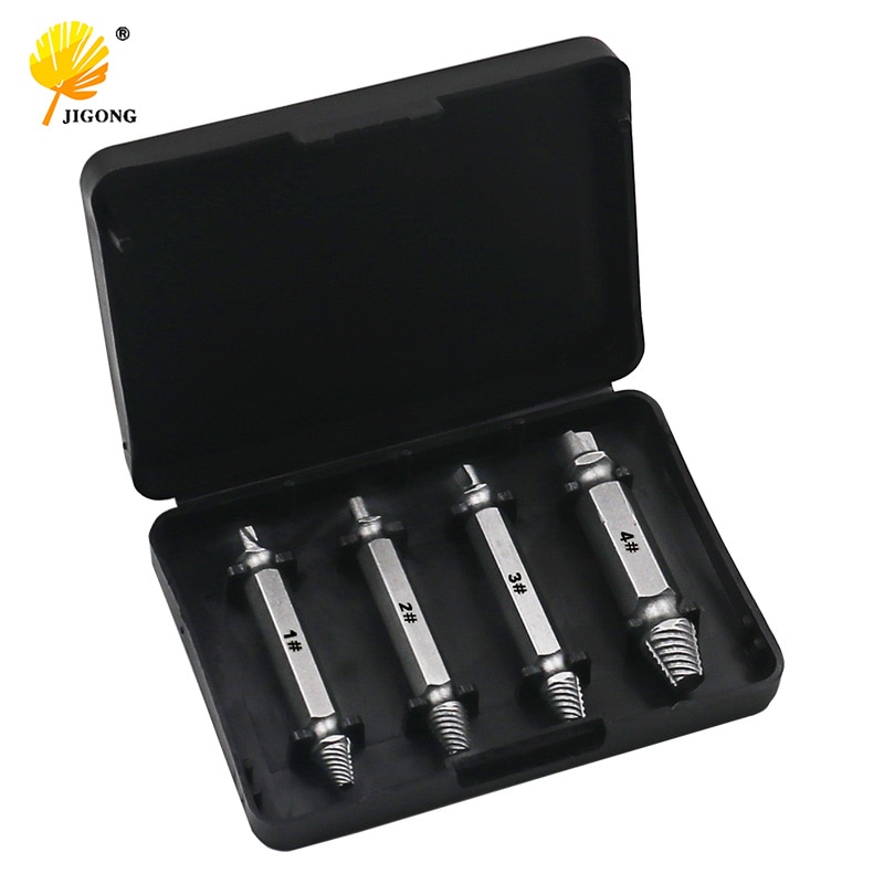 4pc Double Ended Damaged Screw Extractor Broken Breakage Head Screw Extractors Wood Bolts Remover Extract Drill Tool 1# 2# 3# 4#