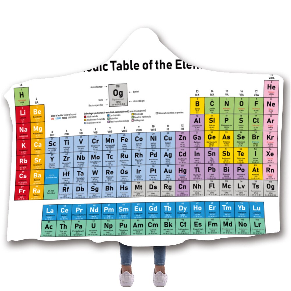 Chemie Periodieke Tafel Serie 3D Digitale Gedrukt Hooded Deken Mantel Dikker Cape Shawl Met Chemische Afdrukken