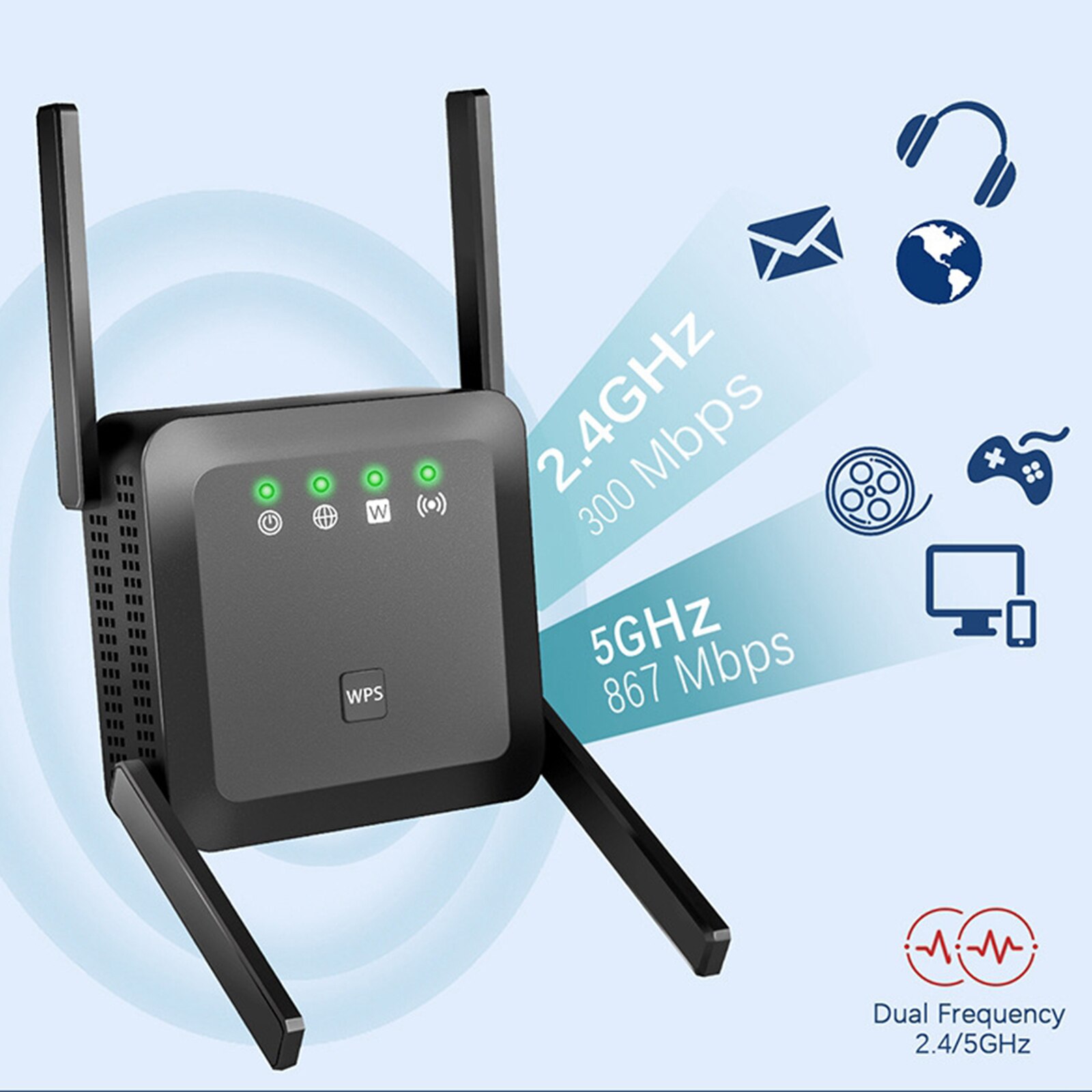 Amplificatore di segnale Extender ripetitore Router Wifi Wireless 1200 e 5Ghz 2.4 Mbps US