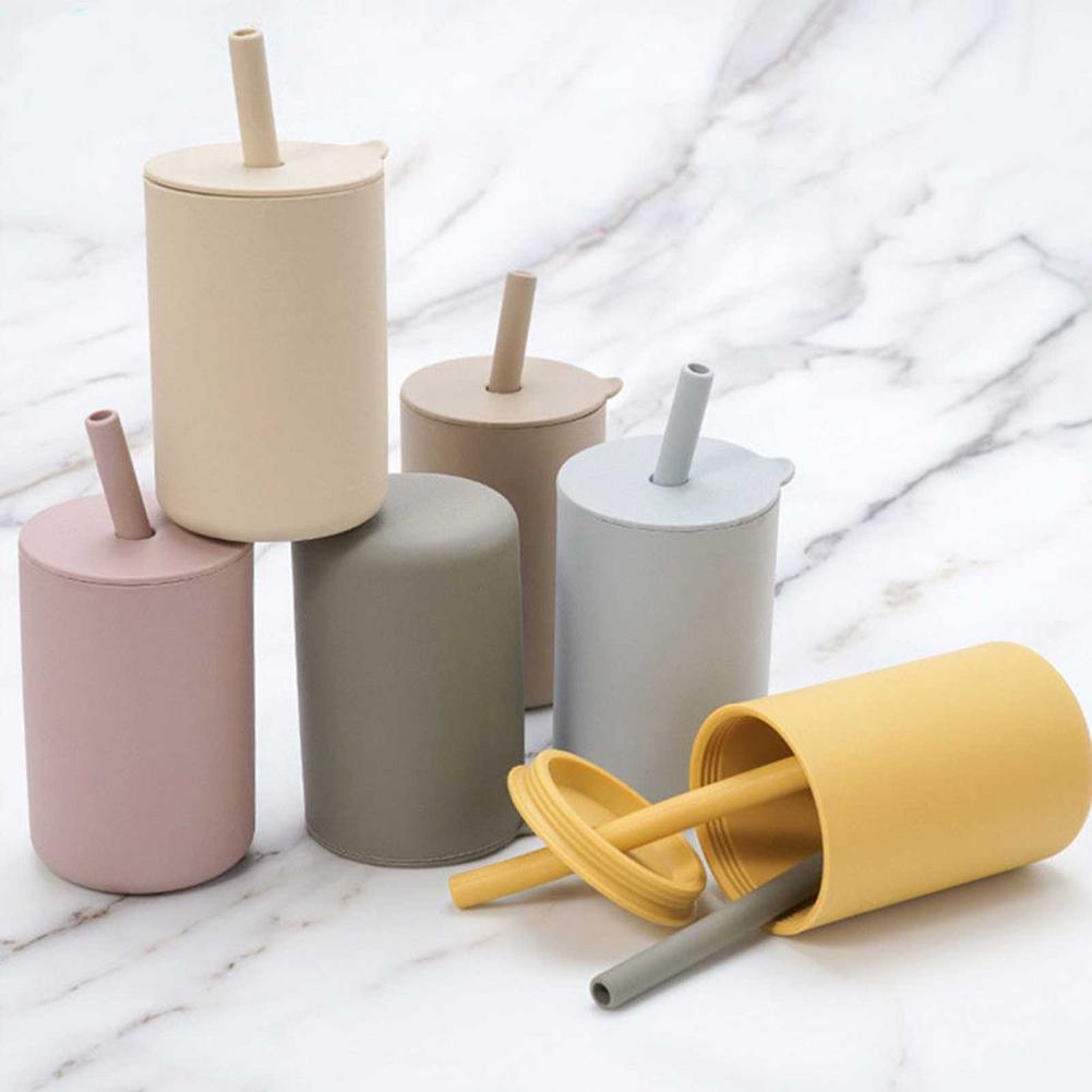 Vasos de silicona para bebé, sin BPA, almacenamiento portátil, envase de aperitivos, taza de alimentación para niños, juegos de tazas de aprendizaje a prueba de fugas