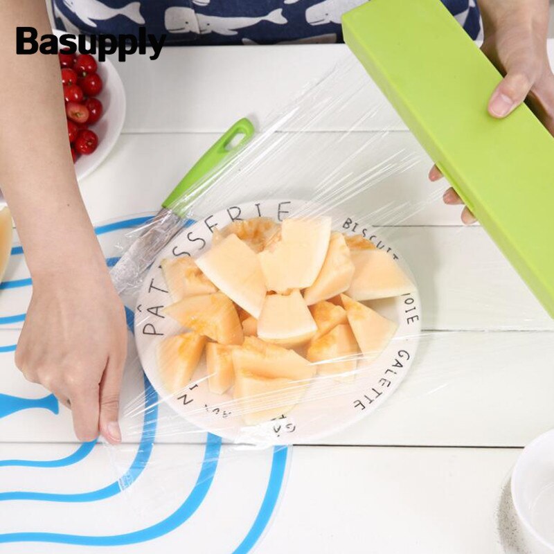 Basupply 1pc praktiske konserveringsmidler klæbende wrap dispenser magisk frugt mad frisk holde film cutter køkken tilbehør værktøj