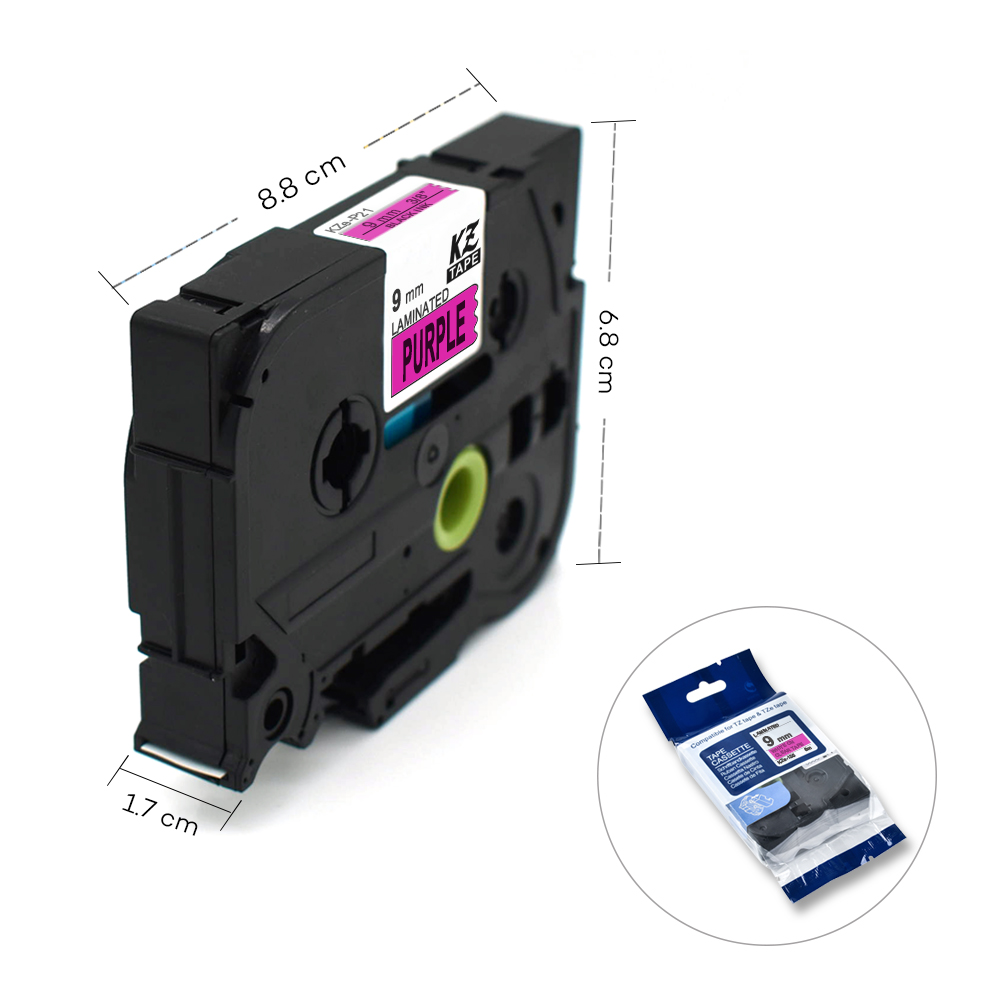9mm TzeP21 Black on Purple Laminated Label Tape Cassette Cartridge label ribbon tze tape Tze-P21 tze P21 tzeP21 for P-touch PT