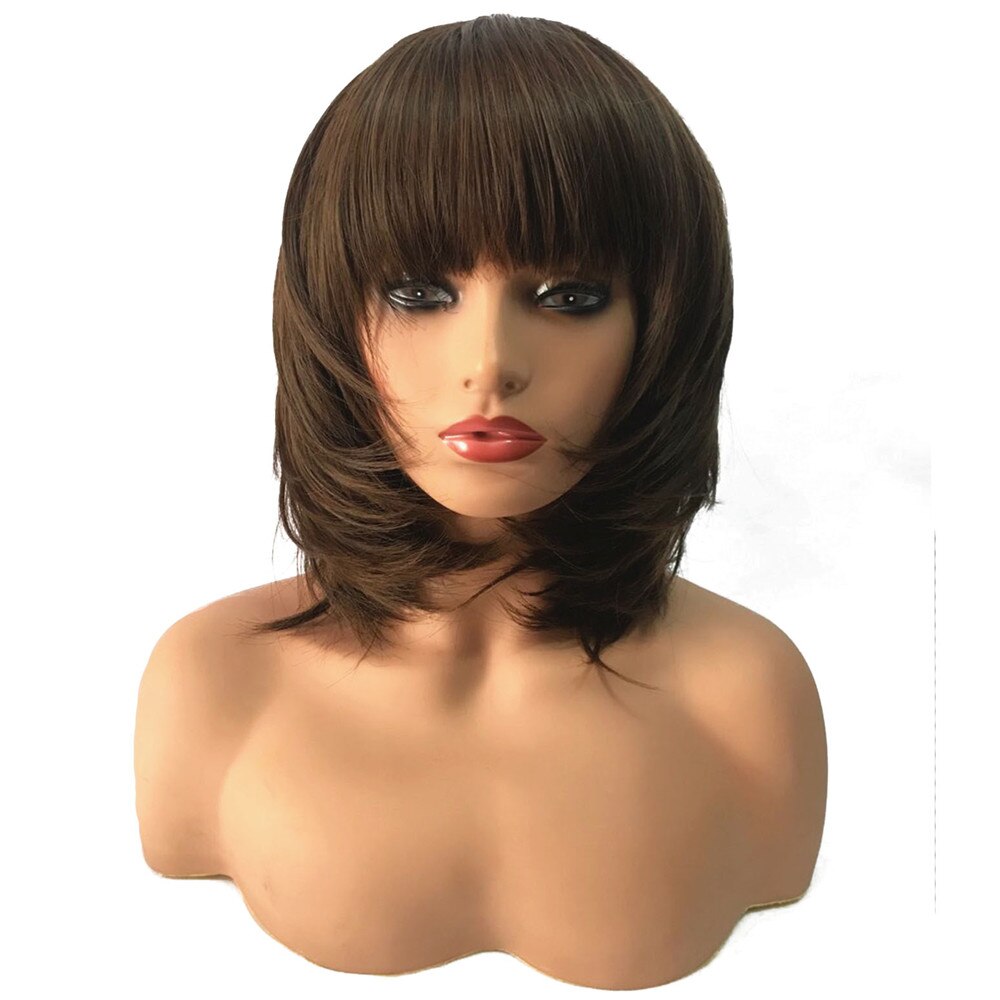 StrongBeauty Women Synthetic Wig Medium Length Straight Dark Brown/Medium Auburn Layered Haircut Natural Wigs