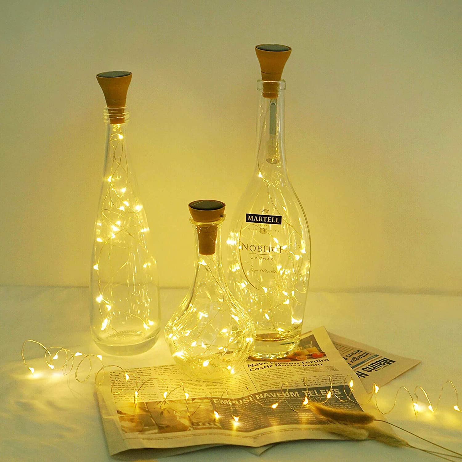 Luces solares para botellas de vino, 10LED, 15LED, 20LED, forma de corcho, guirnalda de luces navideñas, alambre de cobre, lámpara decorativa para habitación del hogar