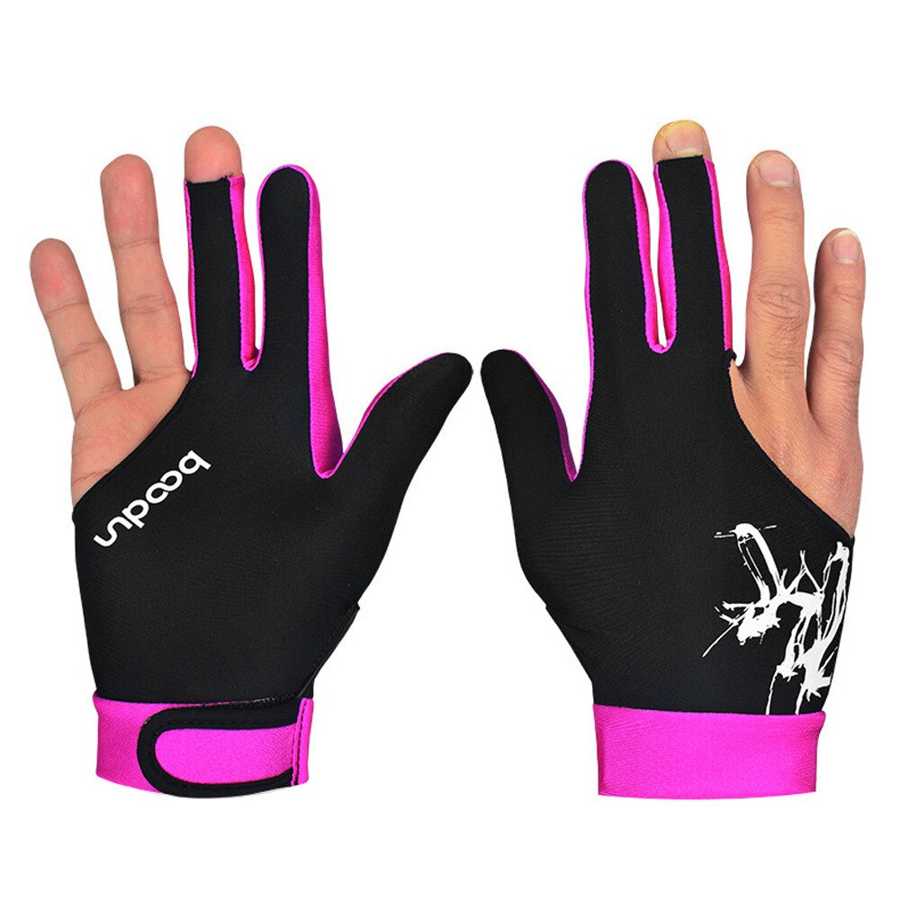 Billardhandsker spandex trendy handsker snooker tre-finger billard handske pool venstre og højre hånd åben #e: Hot pink / L