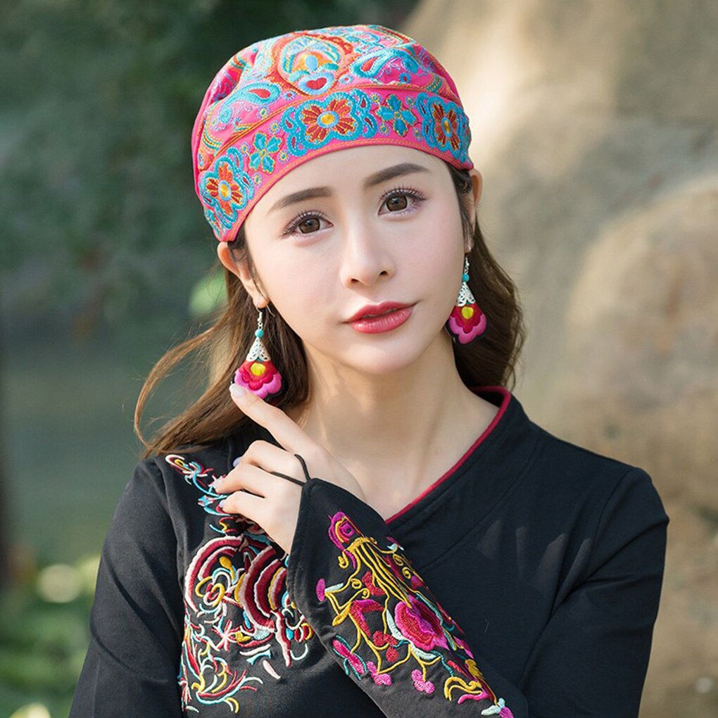 Étnico mexicano Estilo Vintage mujer flores de bordado pañuelos estampada roja sombrero gorros de invierno para mujeres 5 Estilo: 05