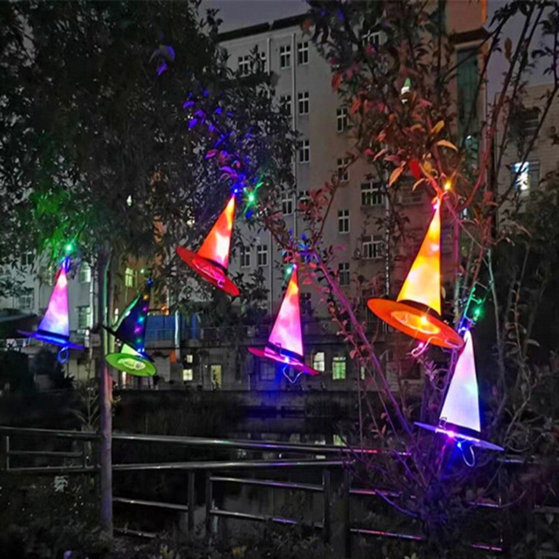 1pcs Halloween Witch Hat Glowing Witches Hat Hanging Halloween Home Party Decor Suspension Tree Glowing Hat Cosplay Costume