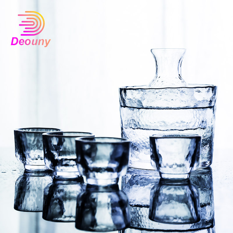 DEOUNY Japanischen Stil Willen Flachmann Sets Glas Wärmer Heißer Topf Weiß Wein Tassen Kaffee Gehämmert Gold Rand Bar