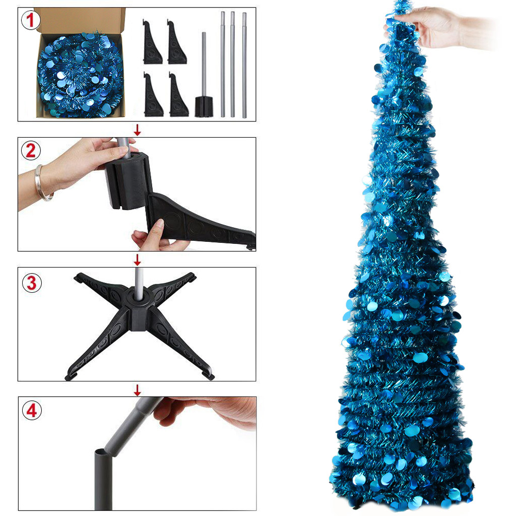 5 Foot Pop Up Tinsel Artificial Christmas Tree with Stand Blue Christmas Year Decor