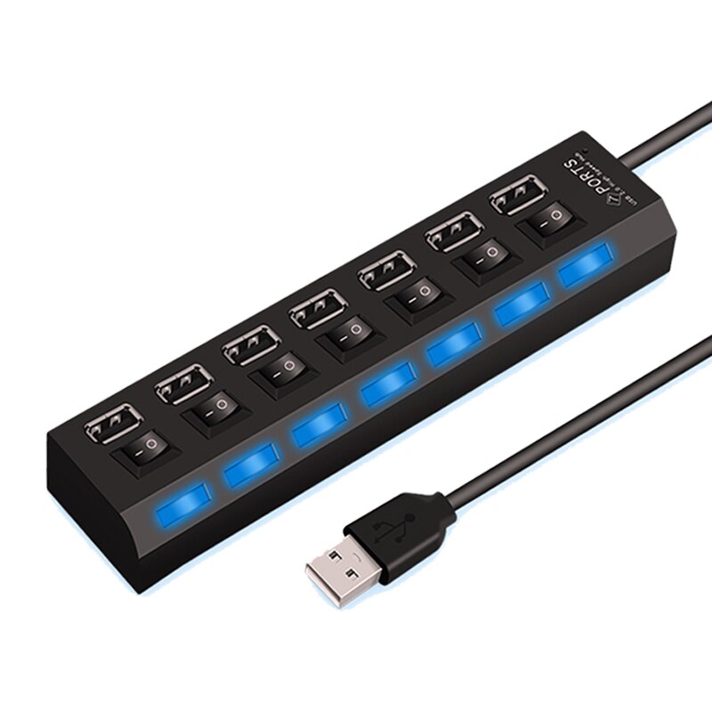 USB Hub 7 Ports High Speed USB 2.0 Hab Adapter Hub USB Splitter Extender For PC Laptop Computer