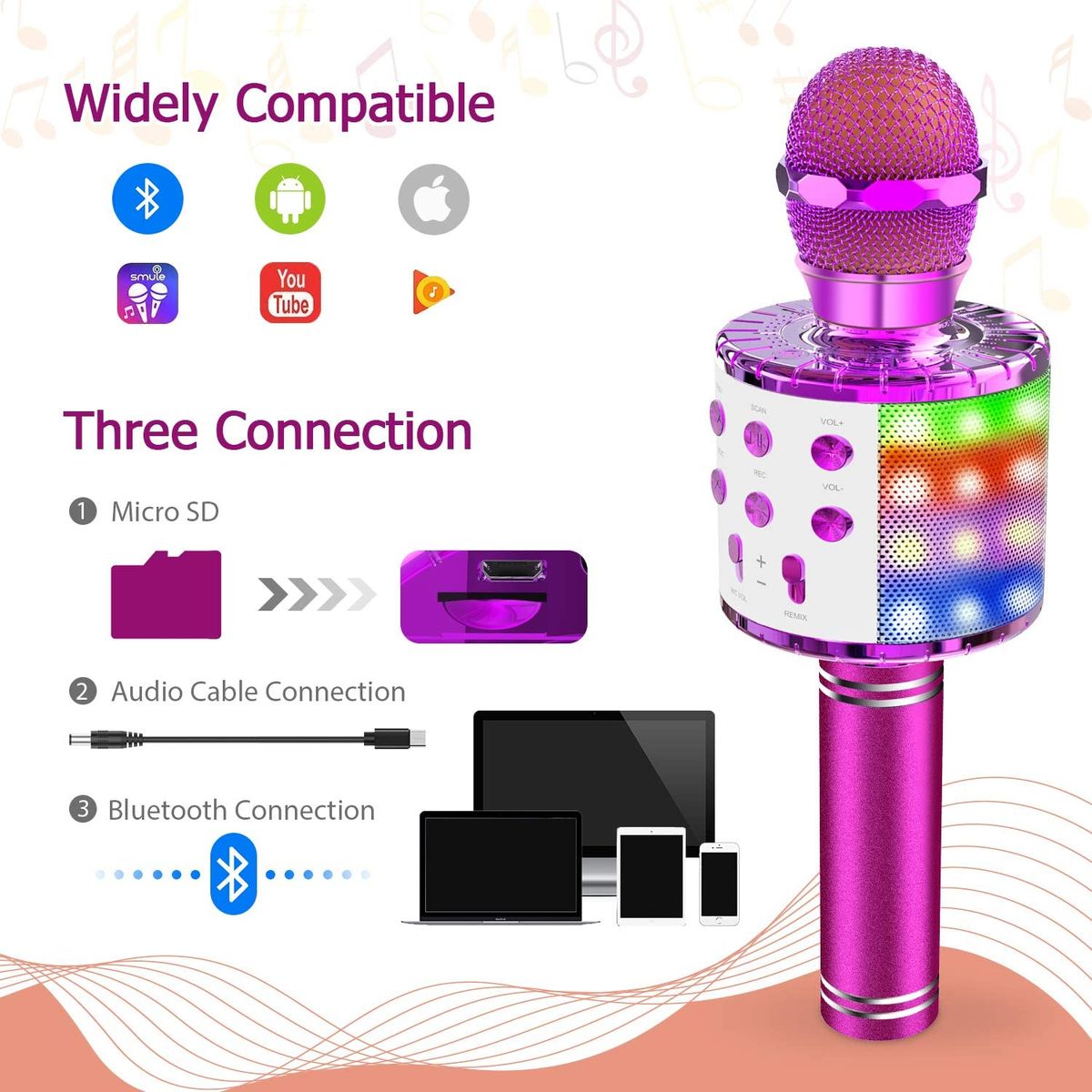 Microfono Karaoke - Altoparlante e Registratore Bluetooth 4 in 1 - Lettore KTV Portatile Wireless per Android & iOS
