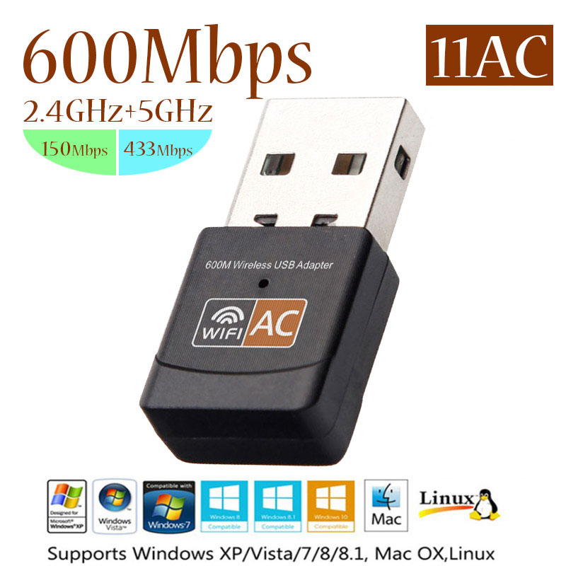 11AC 5GHz 2.4GHz Wireless USB Adapter 600Mbps Dual Band MiNi PC WiFi Adapter Wi-fi Network LAN Card