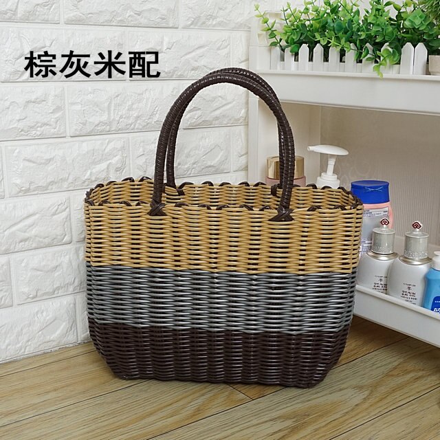 Grand Tricotage Sac Fourre-Tout de Couleur de Mélange Légumes Tophandle sac pour Cuisine eco Femmes Shopping Sac De Rangement Organisateur sacs à main en plastique: Beige