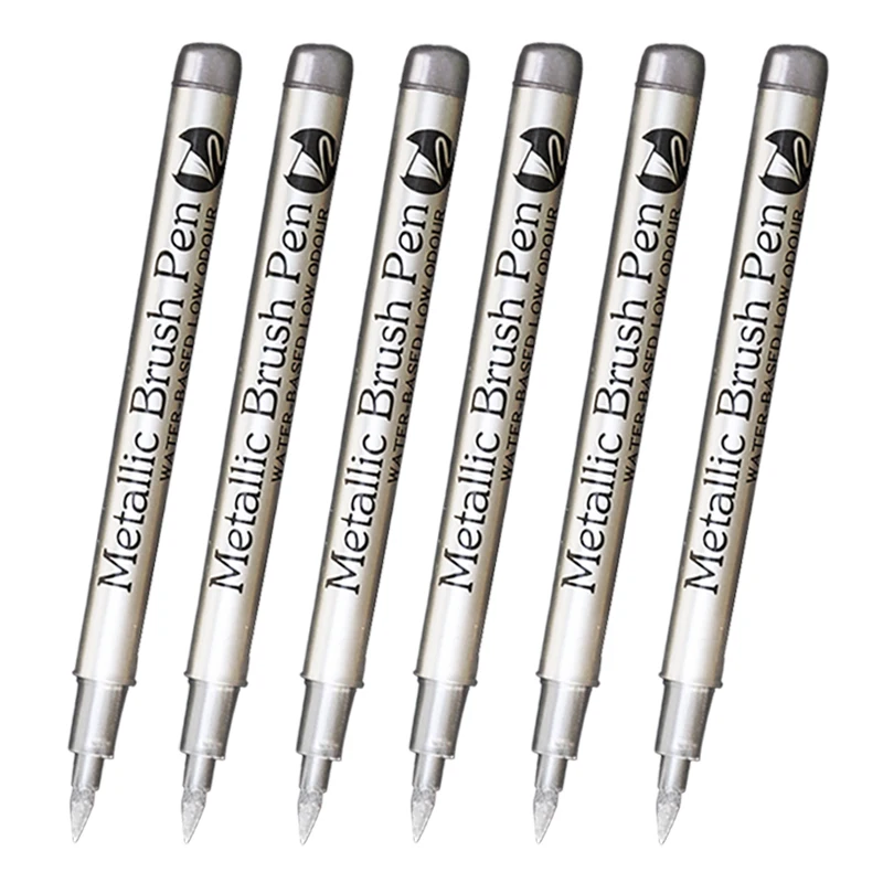 Stylos marqueurs de peinture métallique, brosse, couleur or argent, marqueur d'art Permanent pour artisanat Manga, fournitures de papeterie pour Scrapbooking, 6 pièces: Rouge