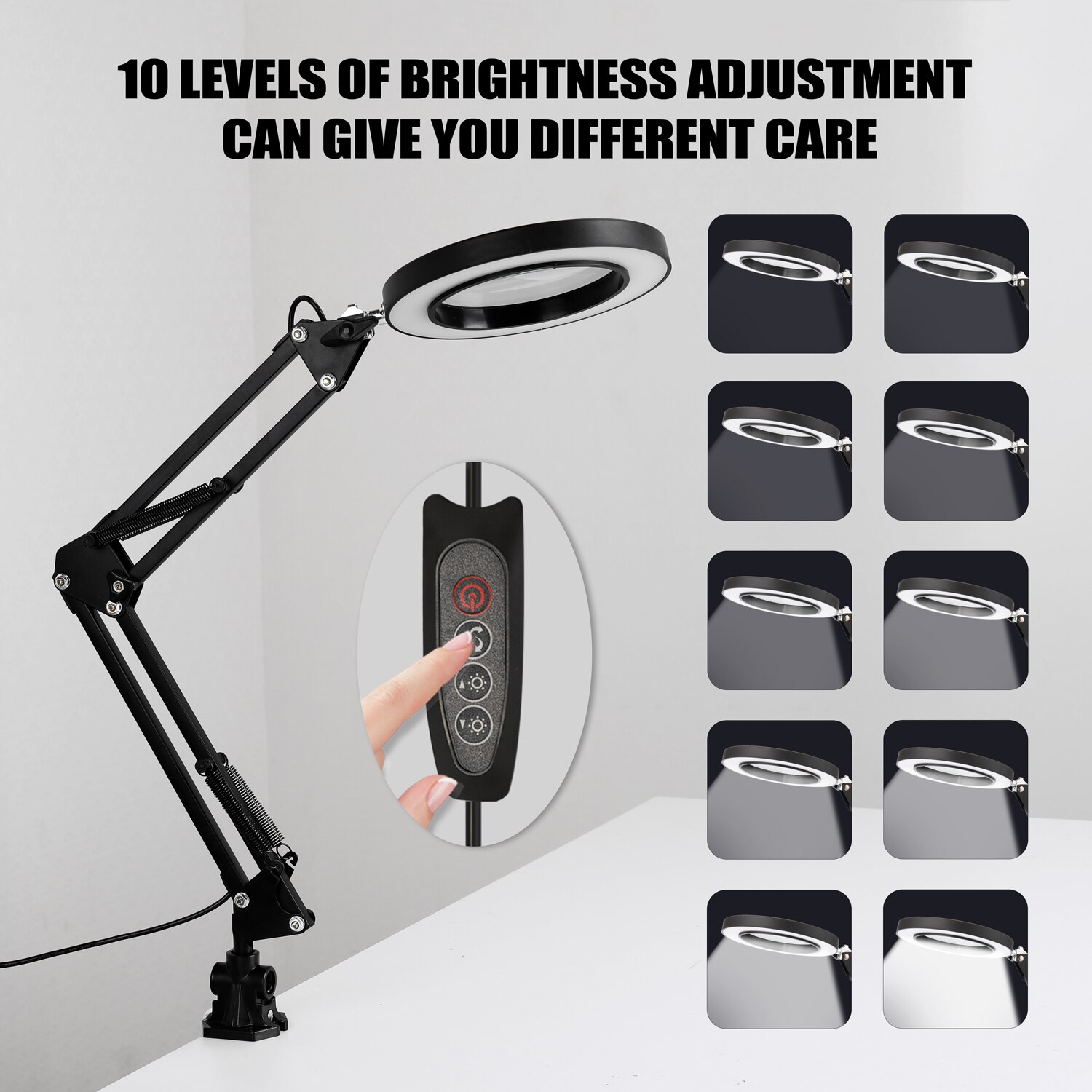 Lighting Magnifier 5X Magnifying Glass Desk Lamp Magnifier LED Light Foldable Reading Lamp Magnifier USB Power Supply