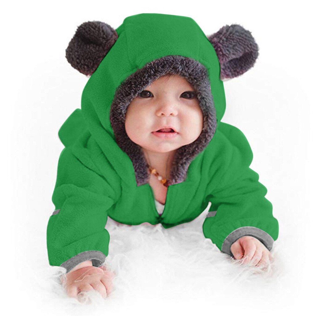 Baby Jumpsuit Romper Baby Baby Meisjes Jongens Solid Cartoon Fleece Oren Hoodie Romper Kleding Jumpsuit