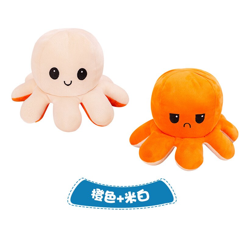 peluche octopus reversibl Flipped doll flip plush toy double sided doll reversible Octopus: Orange white