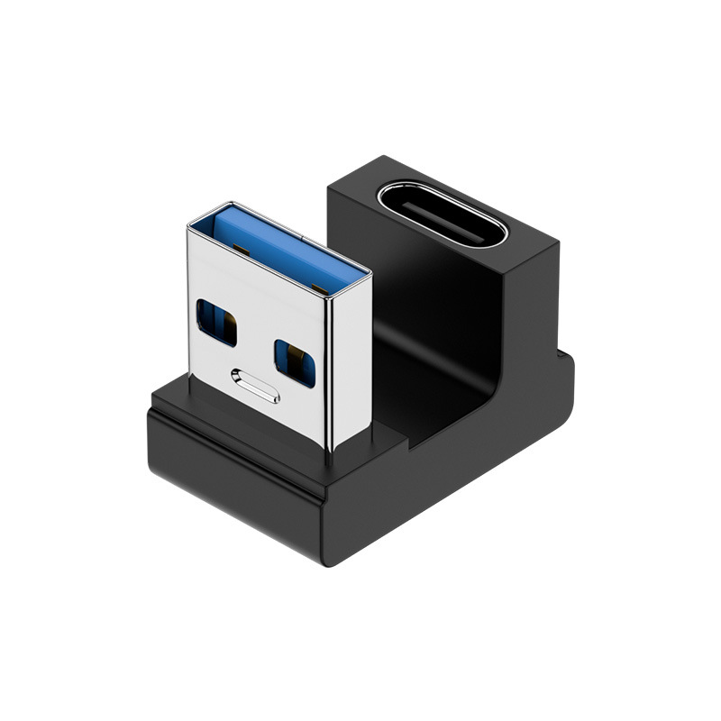 180 Degree Elbow USB C Adapter Type C USB C OTG Converter U Shape USB 3.0 Type C Charging Data Cable Adapter Phone Connector: black