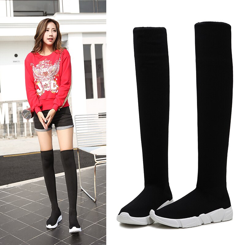 Koovan dam over the knee boots långa skor tjejer tunn resår hög dam boots plattor vilda strumpor skor sexiga
