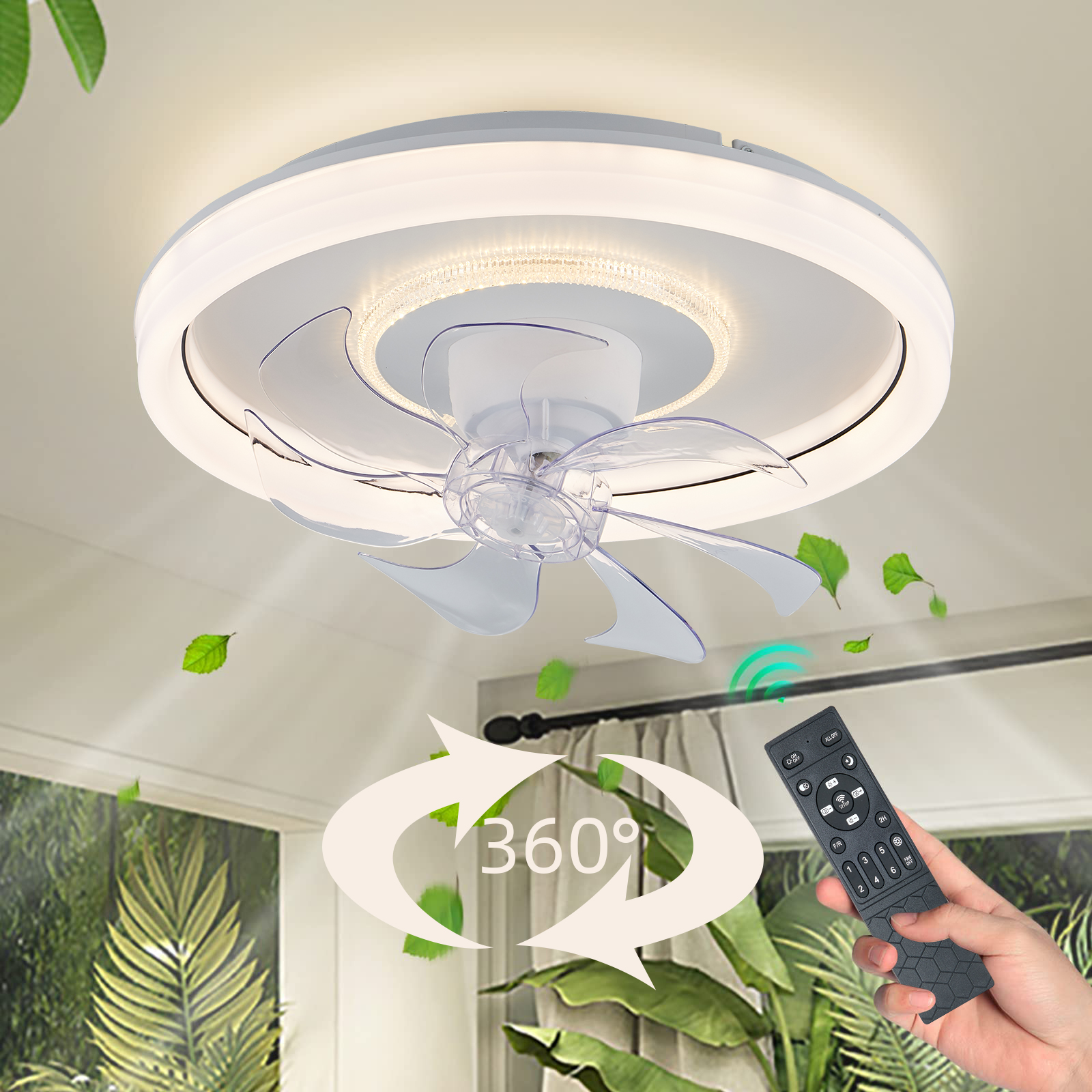 Smart Ceiling Fan Fans With Lights Remote Control Bedroom Decor Ventilator Lamp 48cm Air Invisible Blades Retractable Silent: Default Title