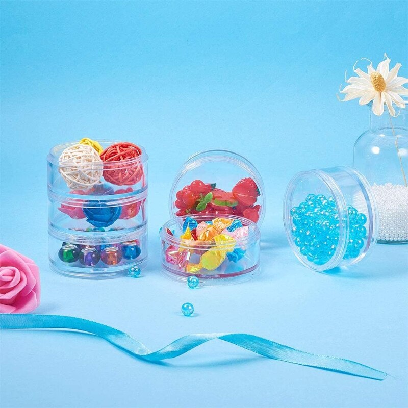 1 Set 5 Layer Cilinder Stapelbaar Bead Containers Plastic Ronde Clear Storage Jar Box Voor Kralen Knoppen Ambachten Kleine Item