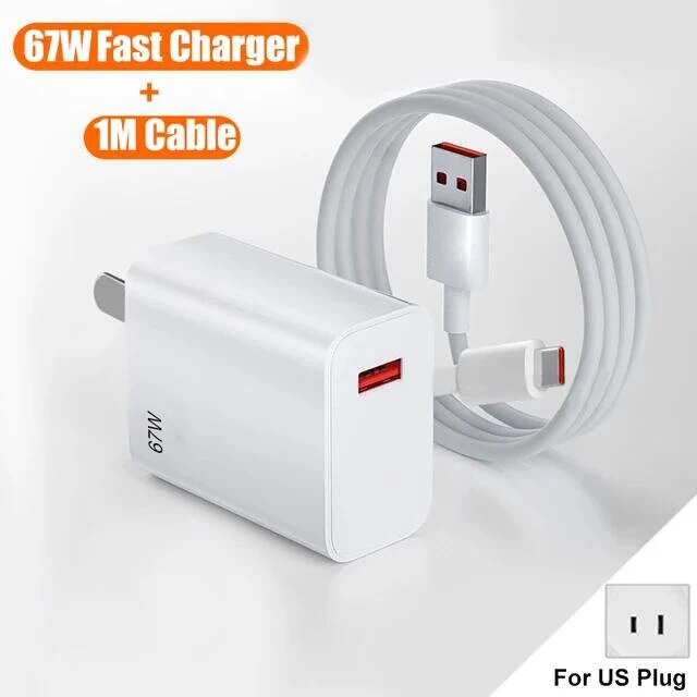 Originele 67W 6A USB supersnelle oplader adapter voor Xiaomi Mi 12 11 Type C-kabel POCO X5 X4 Pro Redmi Note 10 11 opladen: ons