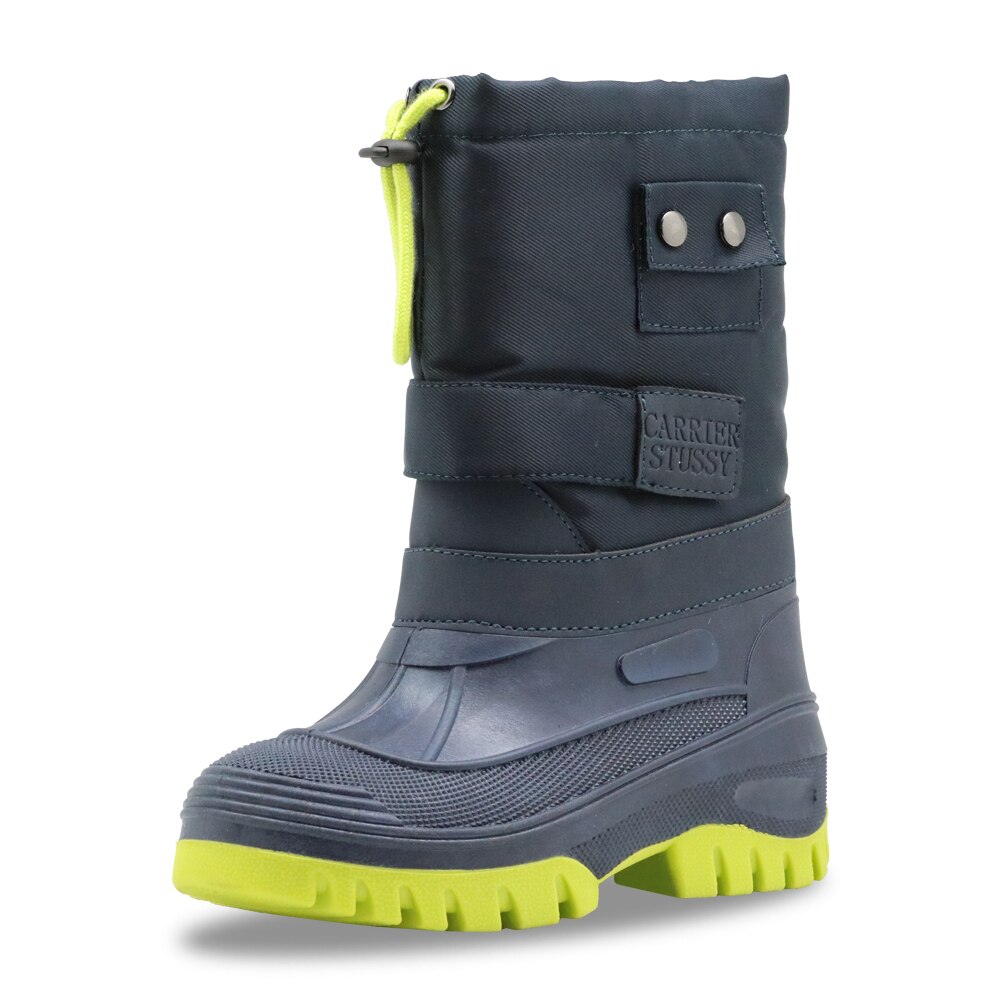 APAKOWA Winter Boys Snow Boots Children&#39;s Shoes Waterproof Mid-Calf Winter Warm Plush Boots for Boys EU 27-32: LR1-navy / 27