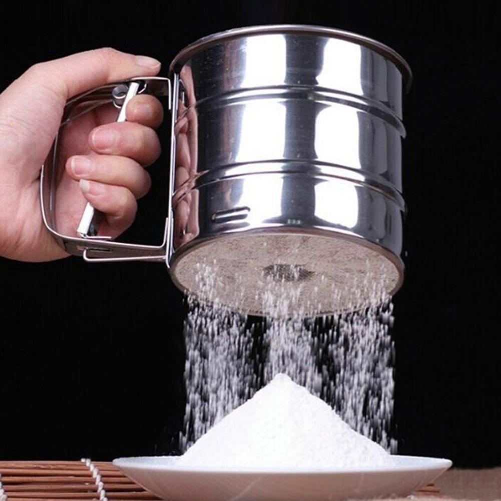 Stainless Steel Powder Flour Sieve Cup Mesh Strainer Baking Kitchen Gadget Tool Sieving Powder Handheld Mesh Strainer