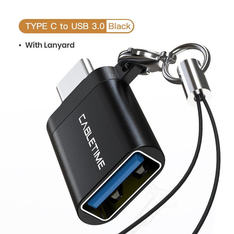 CABLETIME typ C OTG adapter robić USB3.0 A synchronizacja danych konwerter ładowania dla USB C telefon komórkowy Huawei kumpel30 LG Oneplus 8T C367: czarny z Lanyard