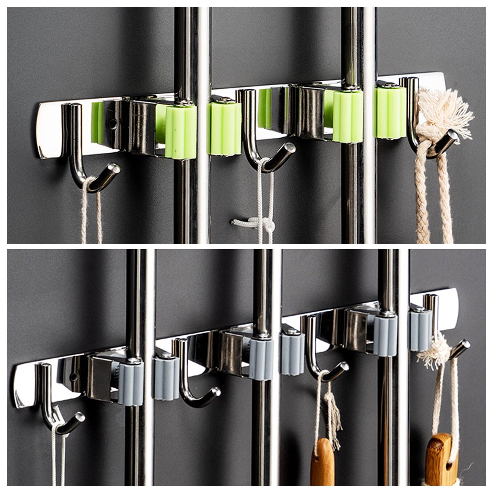 Bezem Houder Zware Praktische Clip Mop Organizer Wall Mount Haak Roestvrij Staal Opslag Ruimtebesparend Hanger Multifunctionele