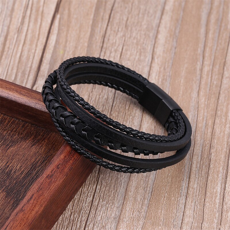 Lederen Mannen Armband Klassieke Roestvrij Staal Multi-layer Leren Armband Voor Mannen Sieraden: 2