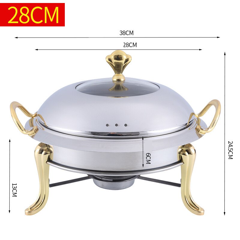 Thickened stainless steel alcohol pot dry pot small hotpot restaurant Pot son hotel commercial household shabu fry pot pot: Golden 28cm