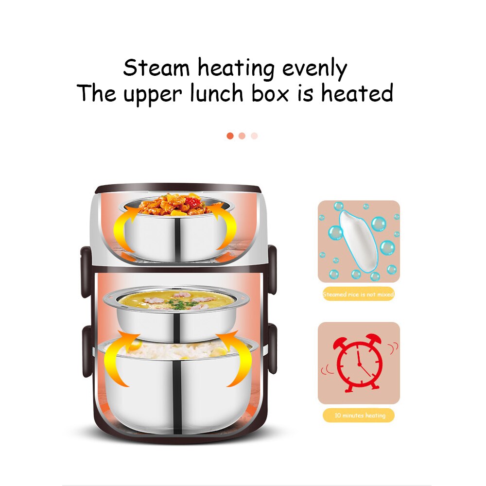 220V Electric Rice Cooker Stainless Steel 2/3 Layers Steamer Portable Meal Thermal Heating Lunch Box Food Container Warmer