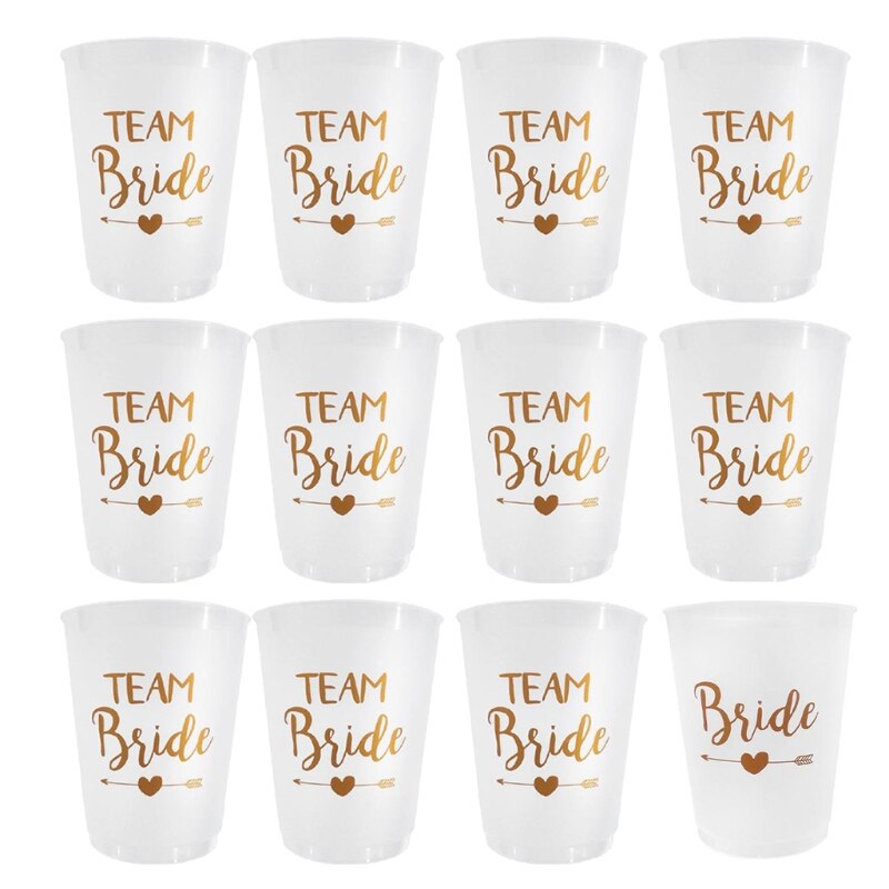 12 Stuks Bachelorette Cups Team Bruid Witte Kopjes Met Rose Goud Folie Voor Huwelijk, Bruids Douche, bruid Om En E