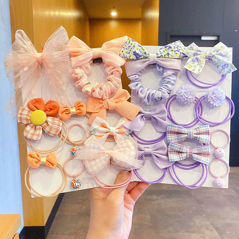 10 Stks/set Kinderen Boog Haarbanden Bloem Plaid Kids Elastische Elastiekjes Scrunchies Hoofddeksels Voor Meisjes Baby Haar Accessoires