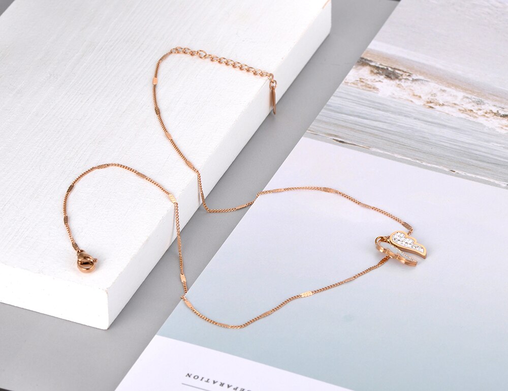 Lokaer Bohemen Shell & Kristal Dubbele Vleugels Charm Hanger Kettingen Voor Vrouwen Trendy Rvs Ketting N20171