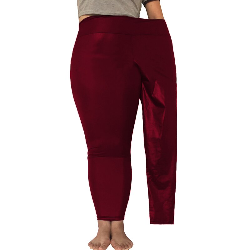 Byxor i skinnimitation med hög midja leggings feta mm stretch byxor i stor storlek 5xl stora byxor med botten: Vinröd / Xxl