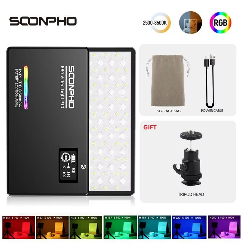 SOONPHO P10 LED RGB Video Licht Professionele CRI 97 Fotografische Verlichting 2500 K-8500 K Bi kleur Voor Fotostudio Draagbare Lamp: Light Grey