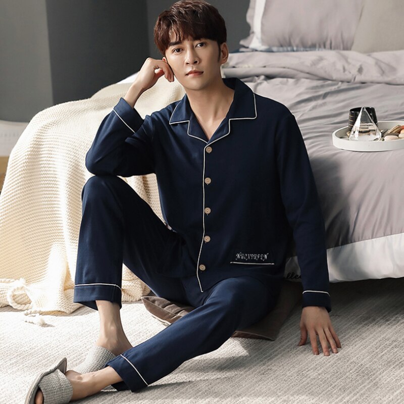 Pijama de algodón de 2 piezas para hombre, ropa de dormir suave y acogedora, para estar en casa, para primavera: 89126 / XL