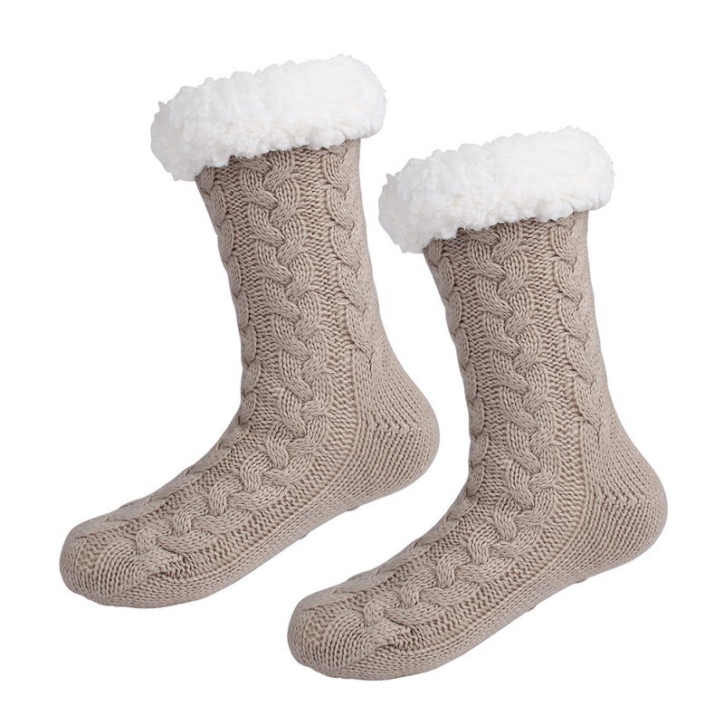 Calze da donna calde fodera in mucchio invernale calze antiscivolo calde sfocato accoglienti pantofole 1 paio: QK