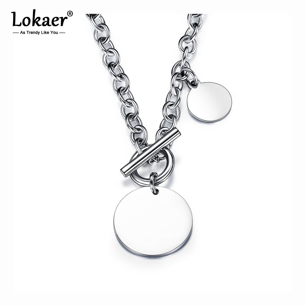 Lokaer Hiphop/Rock Titanium Rvs Glossy Ronde Tag Charm Hanger Kettingen Sieraden Punk Chain & Link Ot Gesp n17085