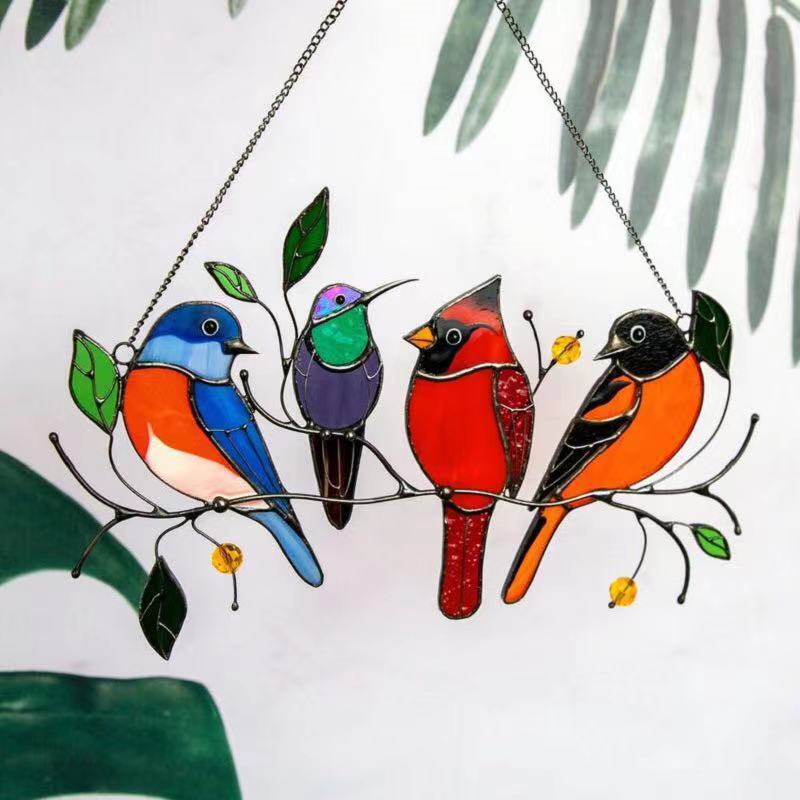 Stained Bird Glass Window Hangings Acrylic Wall Hanging Birds Decor Room Accessories Scandinavian Decor Mothers Day