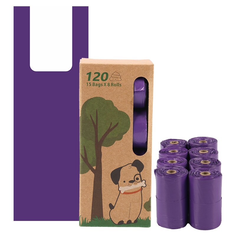 Roll of 15 Pcs Purple Dog Poop Bag With Handle Scented Poo Bag Degradable Cat Waste Bags