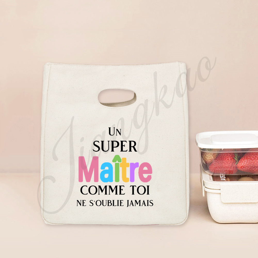 Merci Maitresse Maitre French Printed Lunch Bag Insulated Cooler Bento Tote Thermal Food Bags Teacher's Day for Teachers