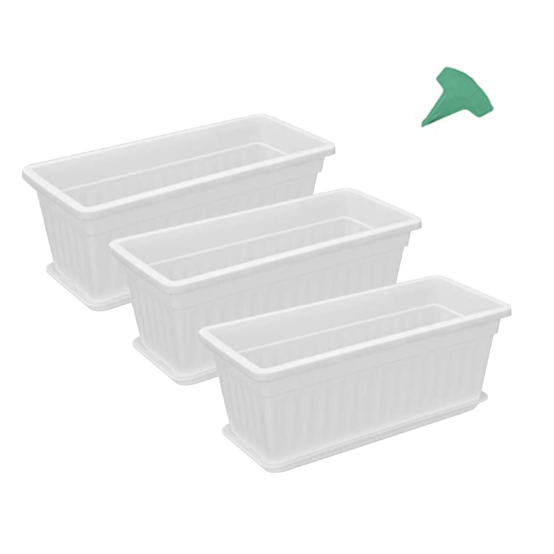 3 Packs Witte Bloem Venster Dozen Plastic Huishoudelijke Rechthoekige Groente Plantenbakken Voor Vensterbank, Tuin, Tuin, Veranda: Default Title