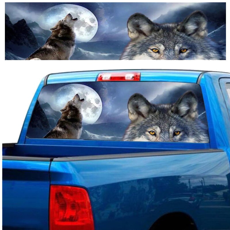 Lobo para camión, Jeep, todoterreno camioneta 3D parabrisas trasero Decoración Adhesivos pegatinas ventana trasera cartel de vidrio 57,9x18,1 pulgadas