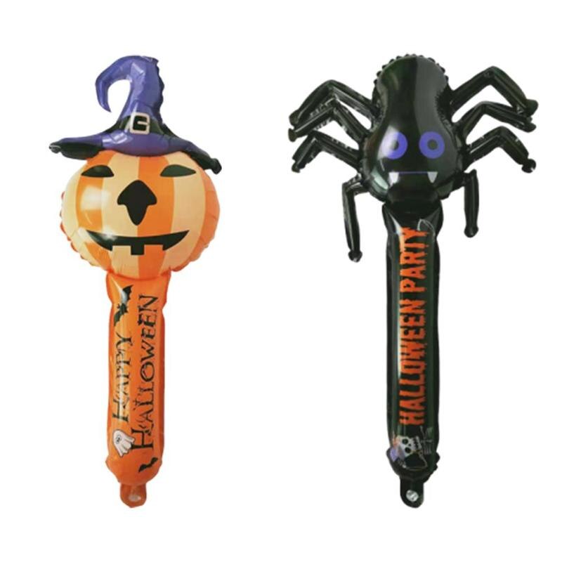 Película de aluminio Halloween cabeza de calabaza bruja palo hinchable partido hecho a mano foto Prop DIY Decoración
