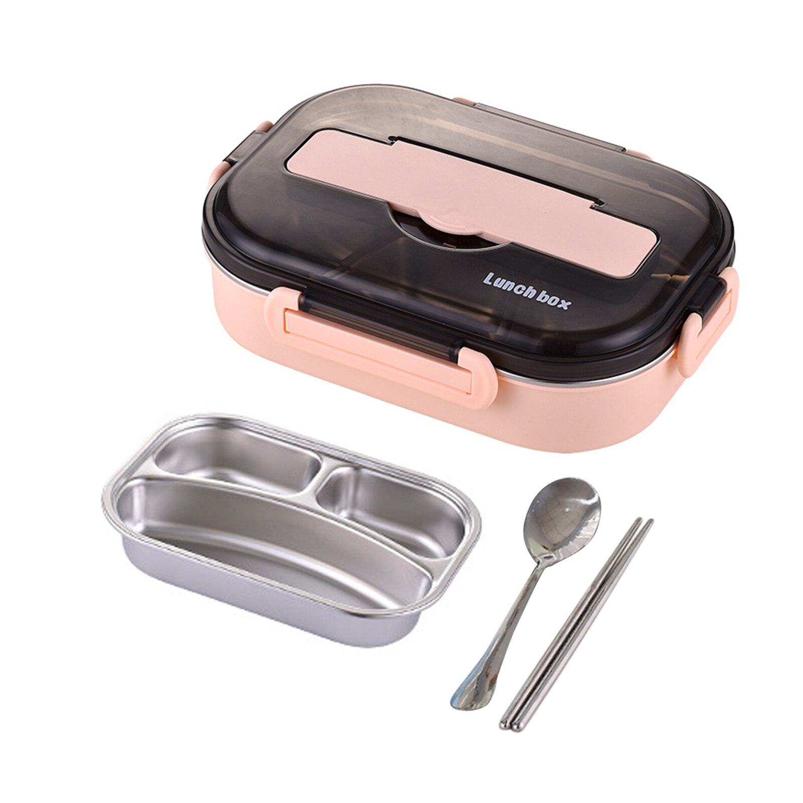 Household Stainless Steel Lunch Box Portable Leakproof Insulation Bento Box Kitchen Food Storage Box Dishware for School Office: Pink 3 Grid