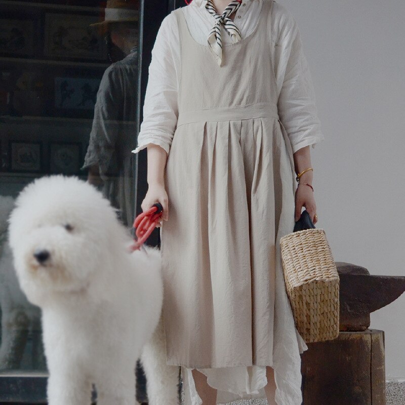 Washed cotton linen Kitchen Apron For Cooking Baking Flower Shop Ruffles work clean apron for woman uniform lady Dress: Light gray
